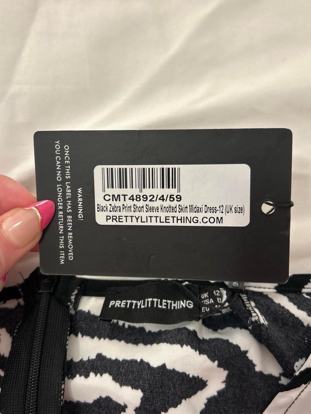 PrettyLittleThing Midaxi Zebra Print Short Sleeve Knotted Dress (NWT) - Picture 4 of 5
